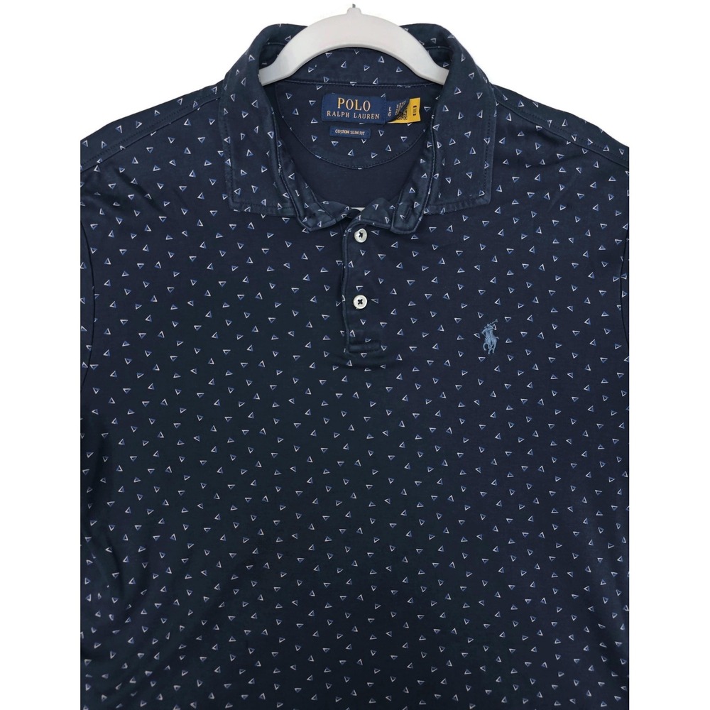 Polo Ralph Lauren Polo Shirt Mens Large Blue Custom Slim Fit Triangle Pony Logo